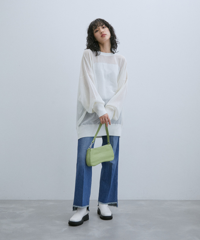 【新品】麻調 ルーズ シアー サマーニット ビッグプルオーバー オレンジ L ADAM ET ROPE'｜《新色追加》【WEB限定】麻調 ルーズ シアー