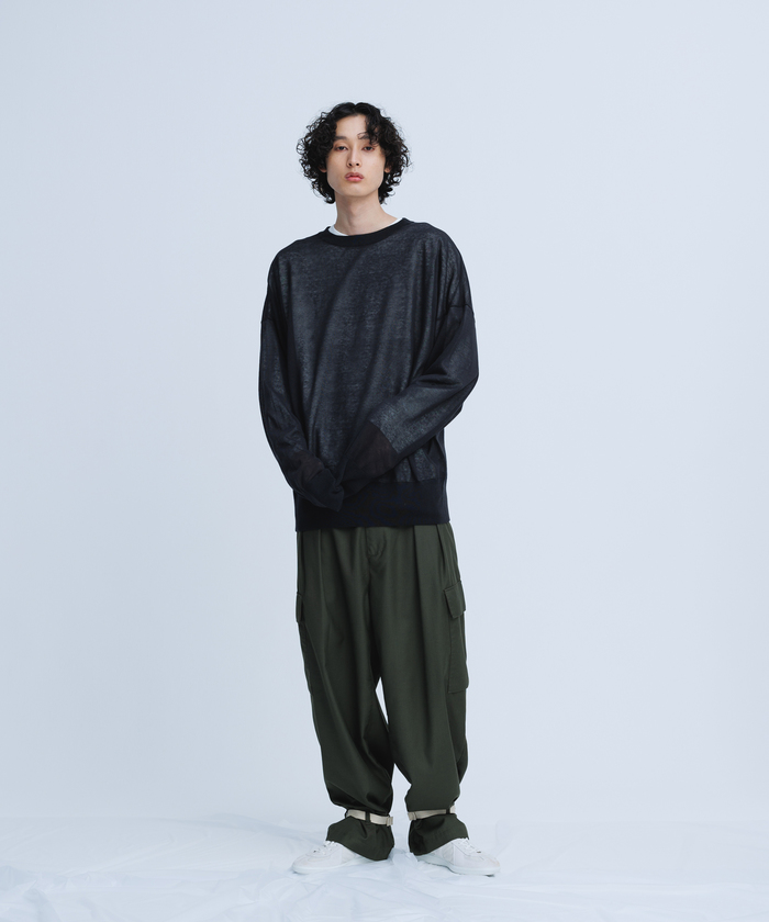 【新品】麻調 ルーズ シアー サマーニット ビッグプルオーバー オレンジ L ADAM ET ROPE' セーター ニット 「新色追加」「WEB限定」麻調
