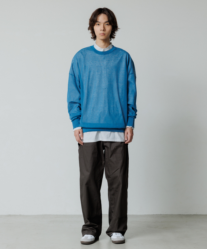 【新品】麻調 ルーズ シアー サマーニット ビッグプルオーバー オレンジ L ADAM ET ROPE' セーター ニット 「新色追加」「WEB限定」麻調