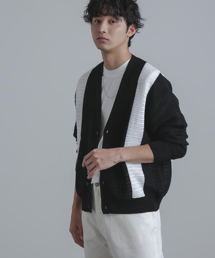 セール70%OFF】透かし編みラインニットカーディガン(505816167