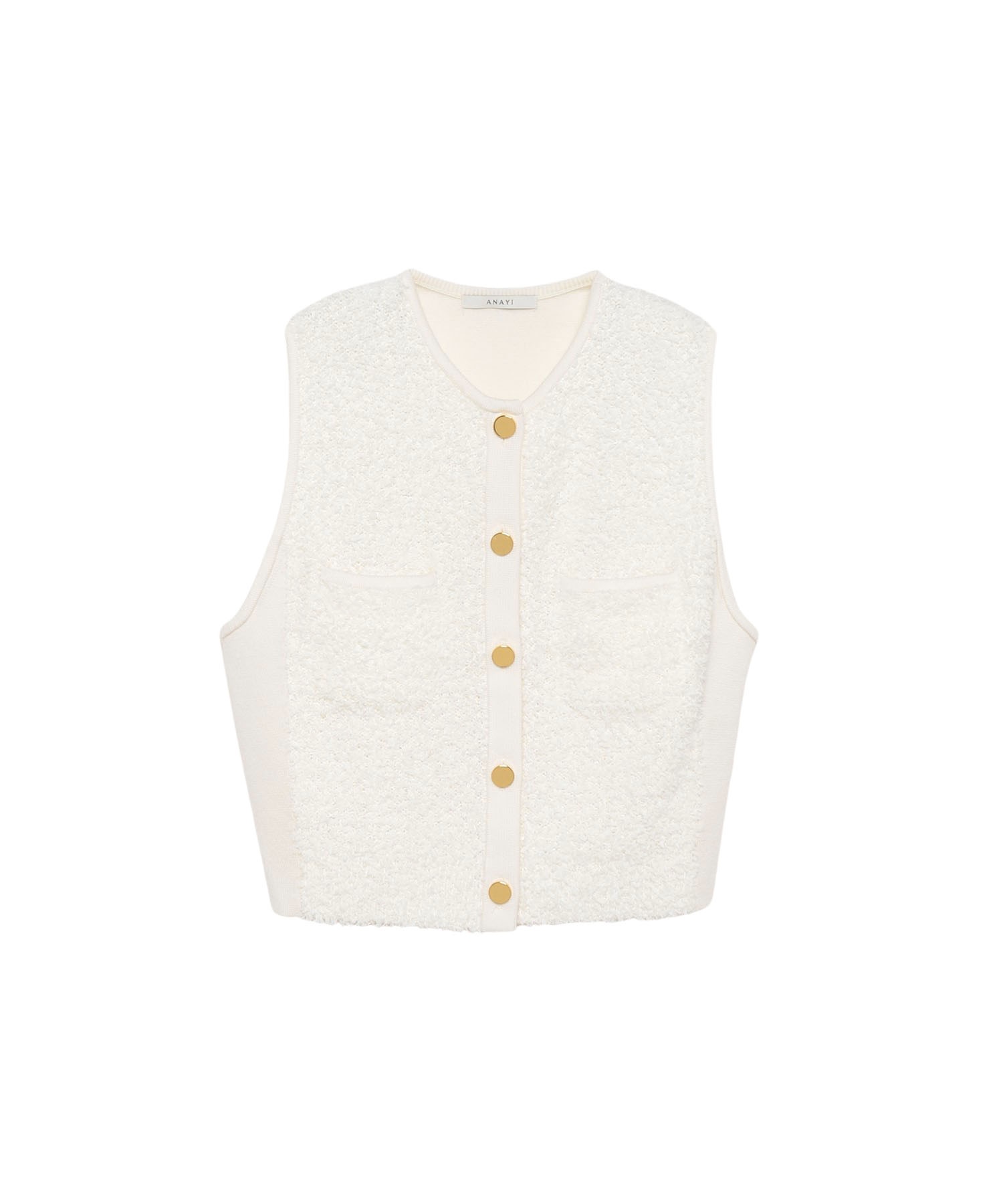 アナイANAYI ニット モールコンビクルーネックジレ