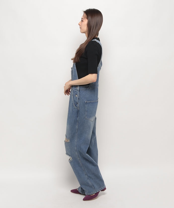 新品　ミダス　2way クラッシュ デニムオーバーオール クラッシュデニム マルチWAY サロペット【ジュニアお揃い