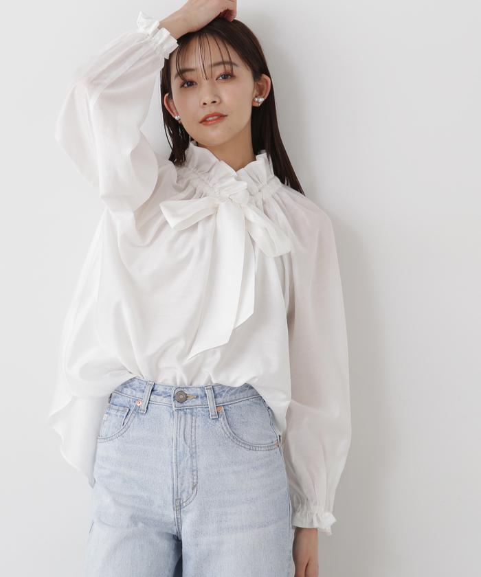 ナチュラルビューティーベーシック 上品 シルク調 リボンタイ 半袖ブラウス 楽天市場】【SALE／50%OFF】リボンタイシャツ半袖ブラウス N