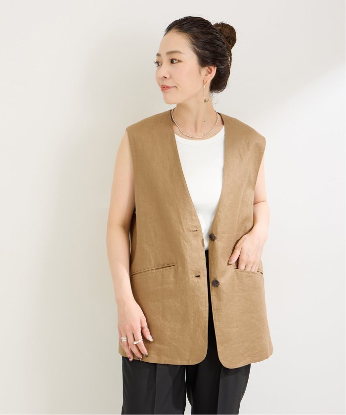昨季完売 Bcストックフレンチリネンベスト黒 B.C STOCK ベスト ジレ 「追加」フレンチリネンジレ レディース