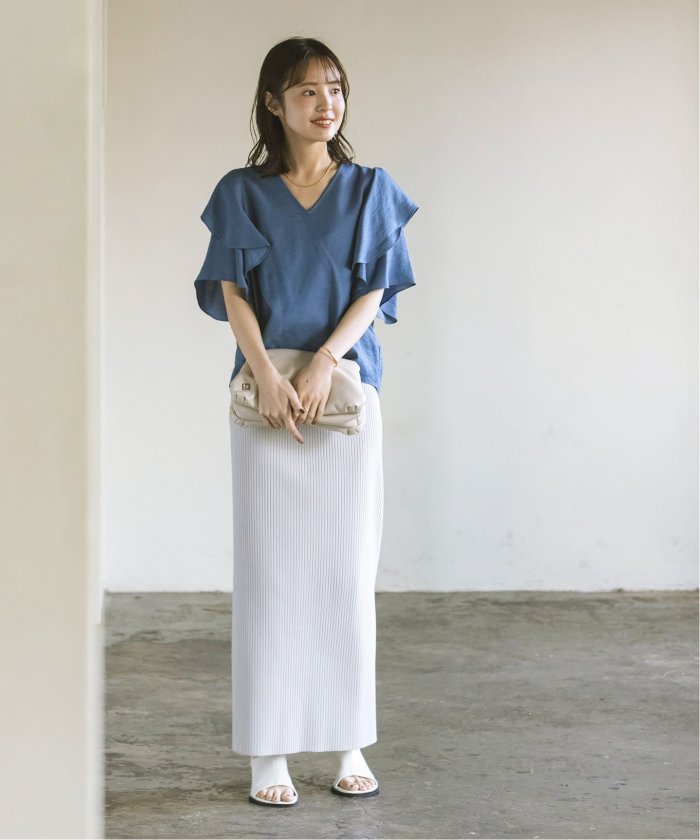 美品 ノーブル 24SS ファジーリネンラッフルブラウス ファジーリネンラッフルブラウス（シャツ／ブラウス）｜NOBLE