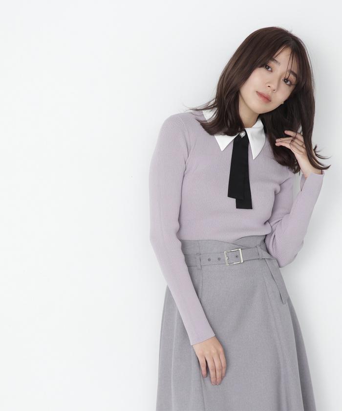 セール 60%OFF】リボンタイ付きリブニット 24SS(505863125