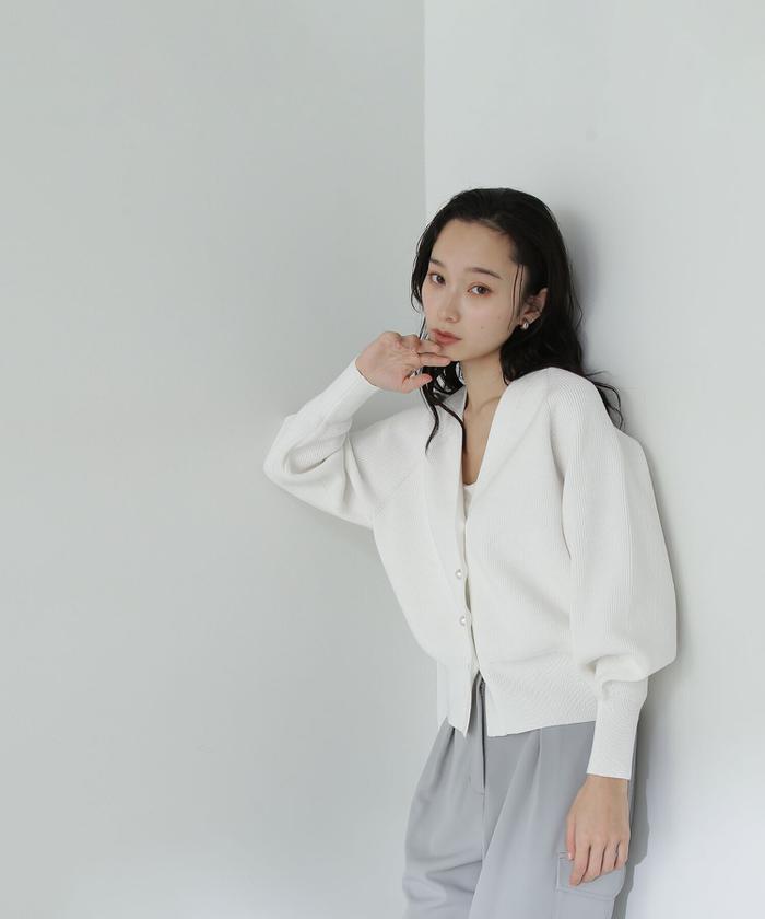 クD184N.Natural Beauty Basicパールボタン半袖リブニット クD184N.Natural Beauty Basicパールボタン半袖リブニット最新