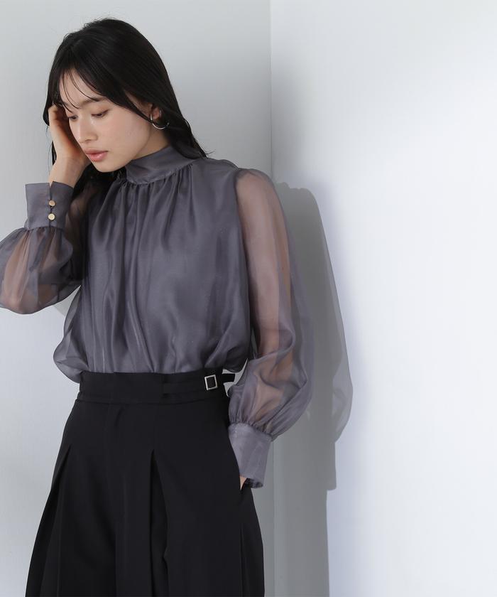 ブラウス シャツ ハイネックシアーボリュームブラウス レディース NATURAL BEAUTY BASIC ブラウス シャツ ハイネックシアー