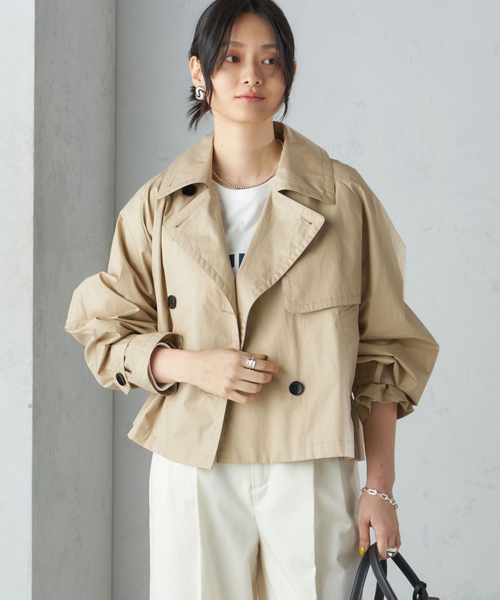 〈手洗い可能〉タイプライター ボリューム スリーブ ショート トレンチ コート SHIPS トレンチコート コート 「手洗い可能」タイプライター