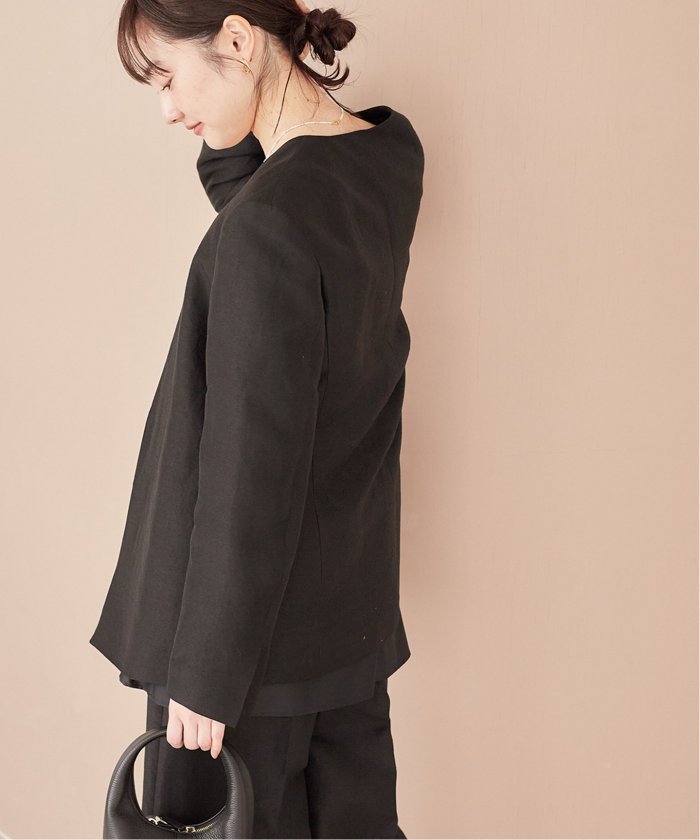 plage Shantung V Neck ジャケット セール】Shantung V Neck ジャケット（ノーカラージャケット