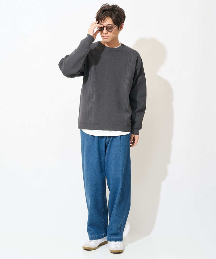 セール】【トレンド】タックテーパードワイドデニムパンツ