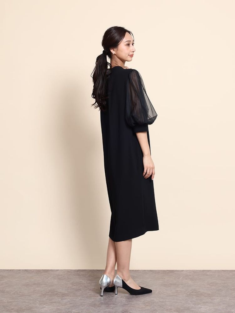 美品 フェンネル　FENNEL チュールスリーブバックリボンワンピース　9号 チュールスリーブバックリボンワンピース | フェンネル(FENNEL
