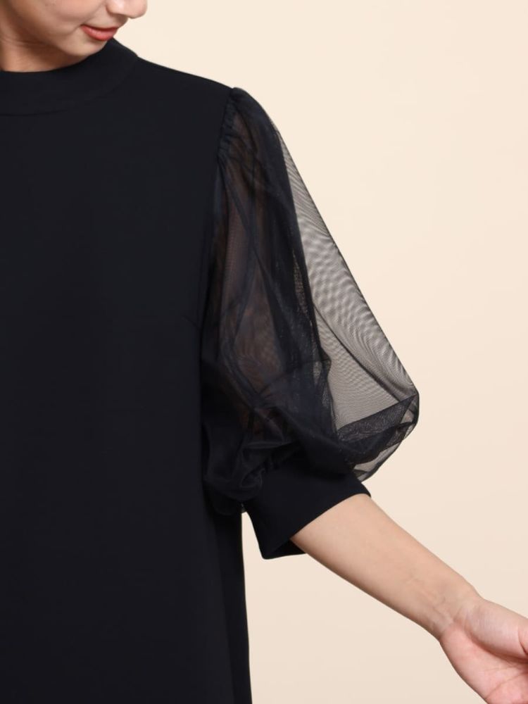 美品 フェンネル　FENNEL チュールスリーブバックリボンワンピース　9号 美品 フェンネル FENNEL チュールスリーブバックリボン