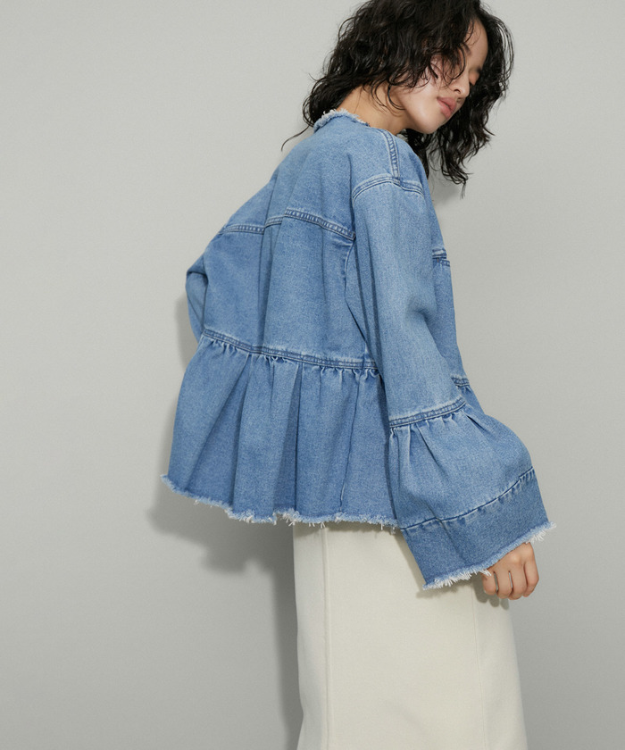セール】【WEB限定】カットオフペプラムデニムジャケット