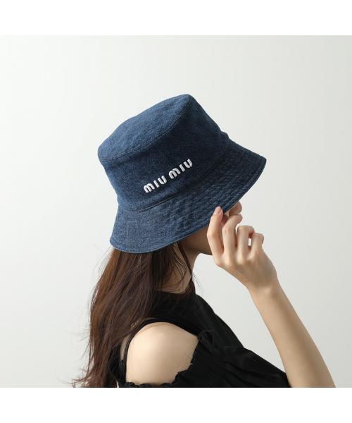 ミュウミュウ MIUMIUフロント ロゴ デニム バケット ハット
