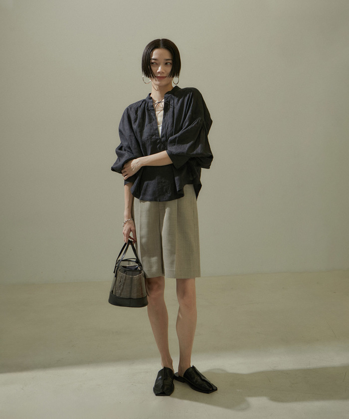 24SS]ノルマンディリネンクロップドブラウス【セットアップ対応