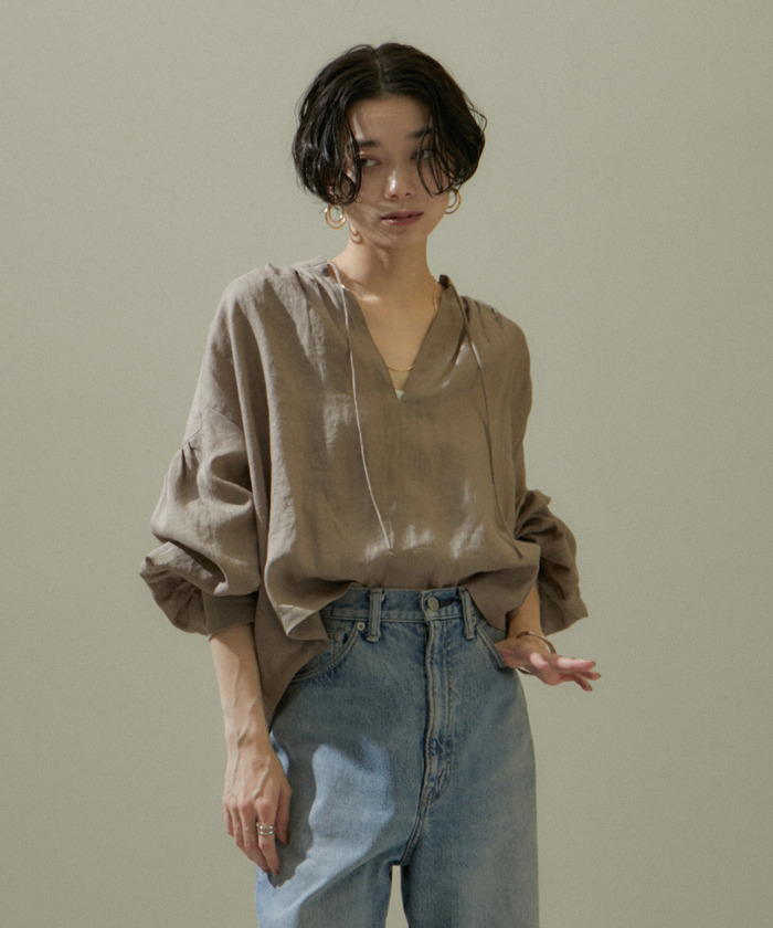 24SS]ノルマンディリネンクロップドブラウス【セットアップ対応