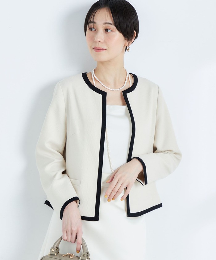 【楽天ランキング1位】 セール 30%OFF】◇【WEB限定】配色ノーカラージャケット ジャケット・アウター
