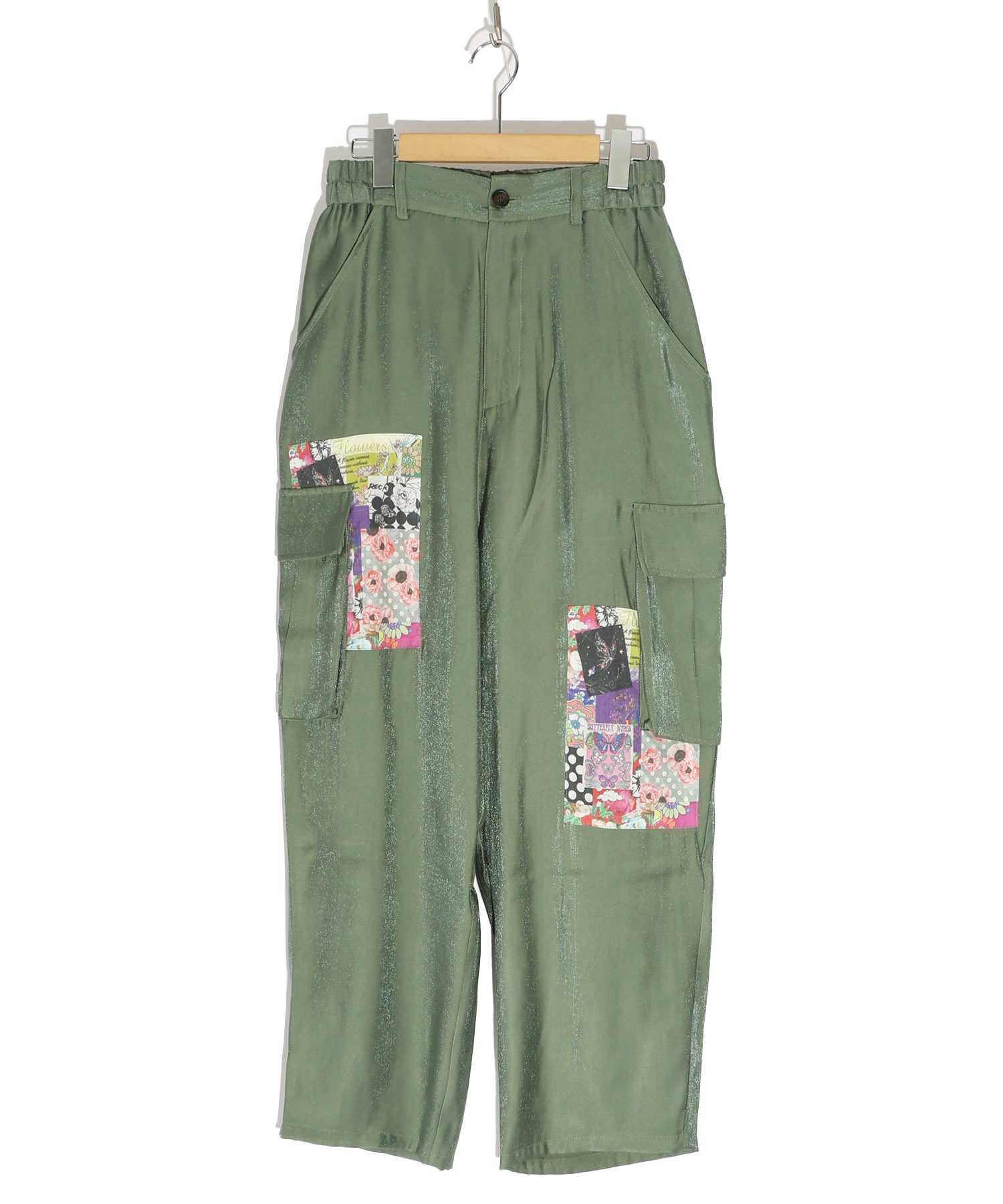 激安アウトレット処分市 | 激安通販のイーサプライ クーポン】花柄×ドットコラージュアップリケ ラメ入りカラー パンツ