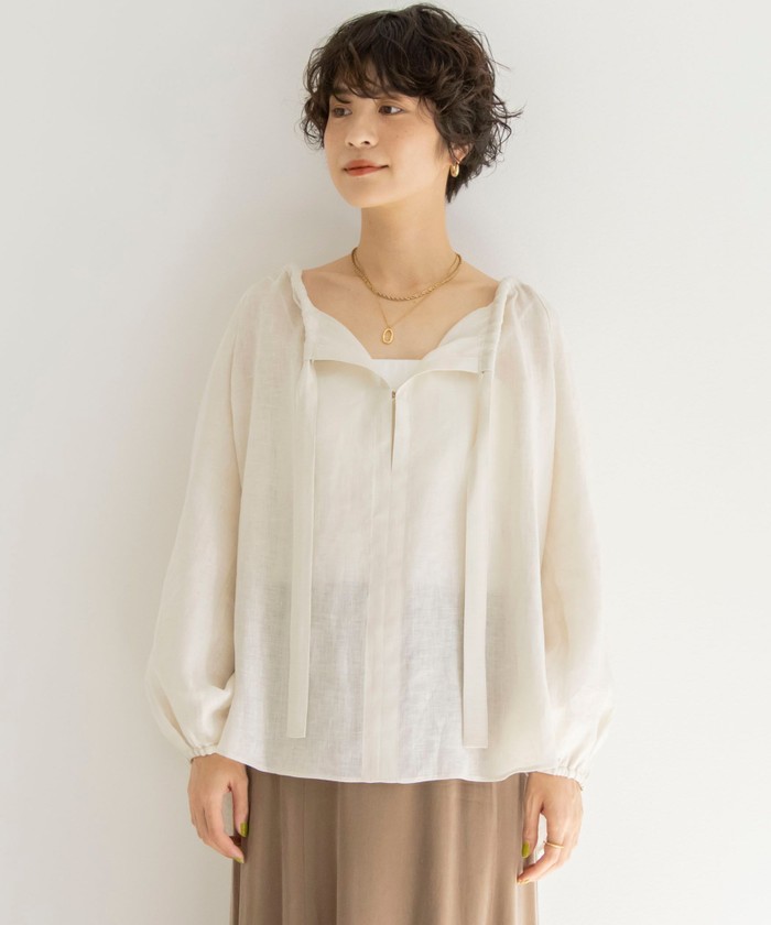 セール】WASH LINEN ギャザーブラウス(505897323) | セカンド