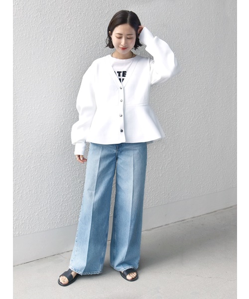 カーディガン * 「手洗い可能」ラメ ペプラム バナナ スリーブ カーディガン  レディース セール 40%OFF】* 〈手洗い可能〉ラメ ペプラム バナナ スリーブ