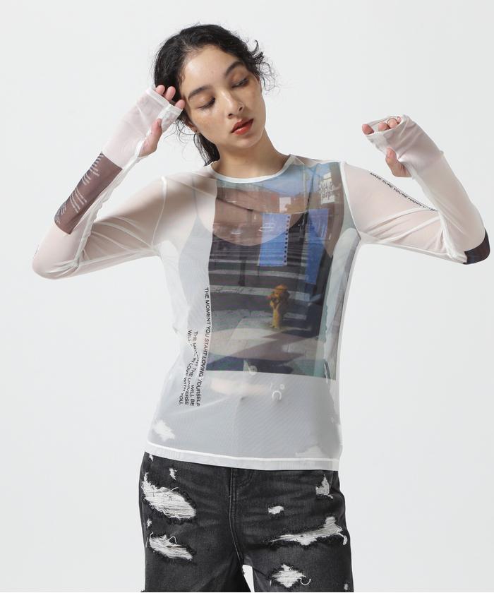 フォトプリントメッシュトップス メゾンスペしャル MAISON SPECIAL（メゾンスペシャル）の「Photo Print Mesh Tops