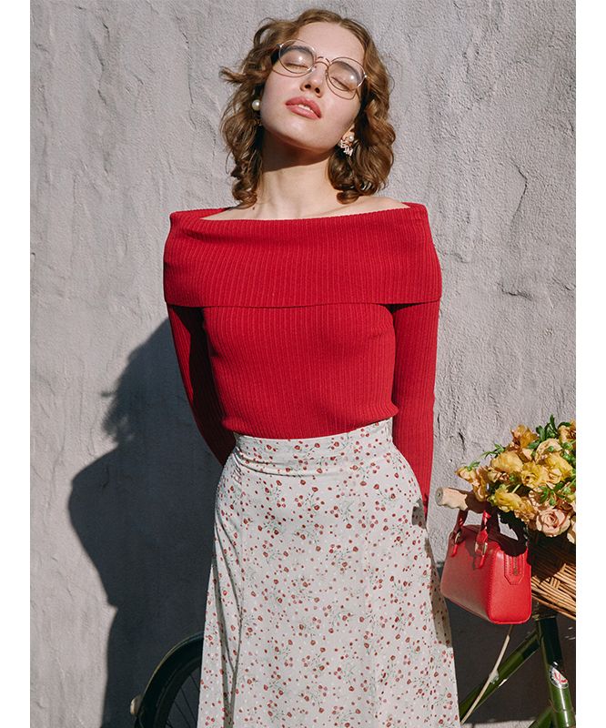 eimy istoire オフショルダーニットトップス ファートリムオフショルニットトップス(F IVORY): TOPS