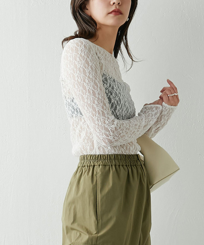 【La nature linge】ソフトレースワイドネックプルオーバー La nature linge】ソフトレースワイドネックプルオーバー