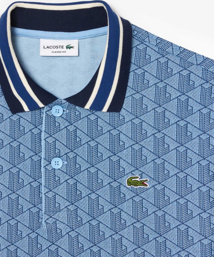 ラコステ LACOSTE モノグラムジャカードポロシャツ （グリーン