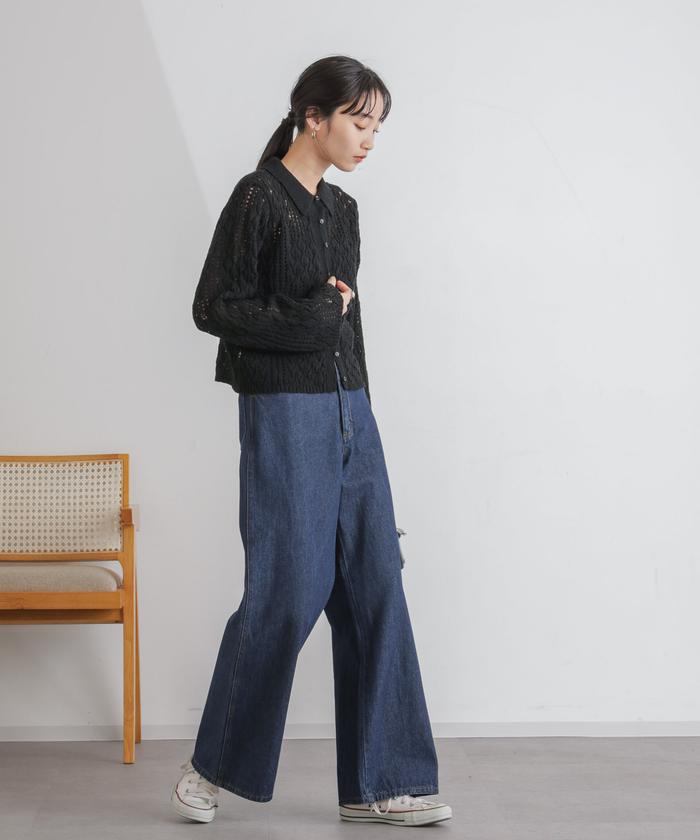 ハイウエスト ワイド デニム パンツ