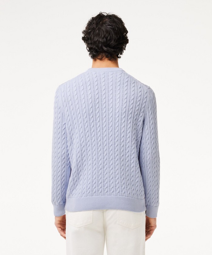 ☆LACOSTE☆ ケーブルカラーニットセーター ラコステ LACOSTE ケーブル編みニットセーター （グレー） -靴