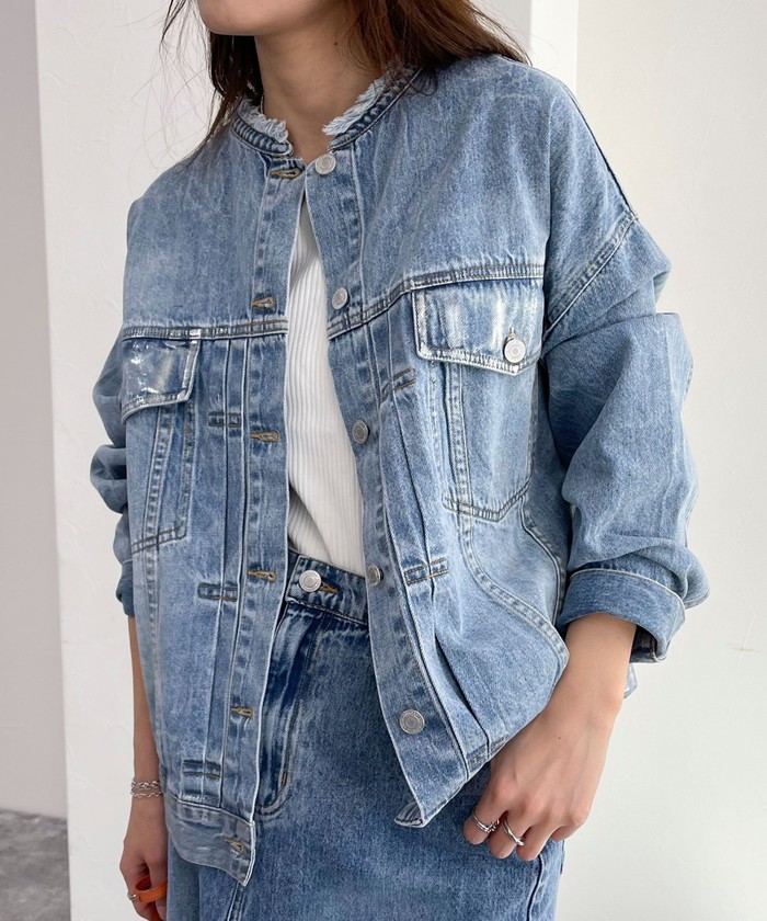 Fredy emue グレイッシュブルー 箔ありデニムジャケット trim_ofnls_itemec852aeccaf711e
