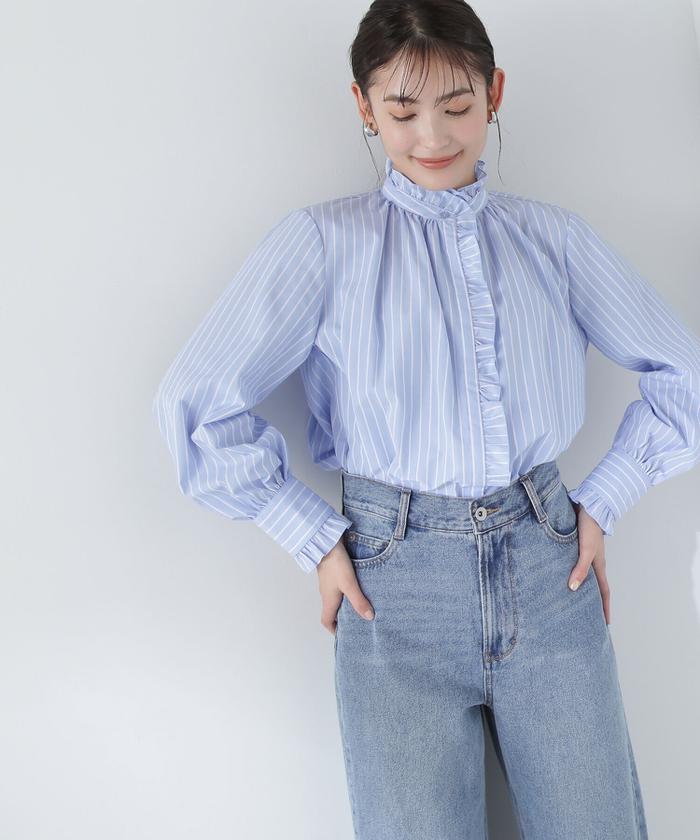 セール】ハイネックフリルブラウス 24SS(505899080