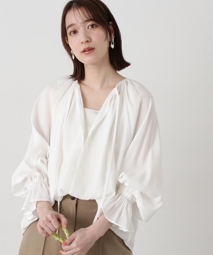 セール 50%OFF】Vネックギャザーチュニックブラウス(505914588