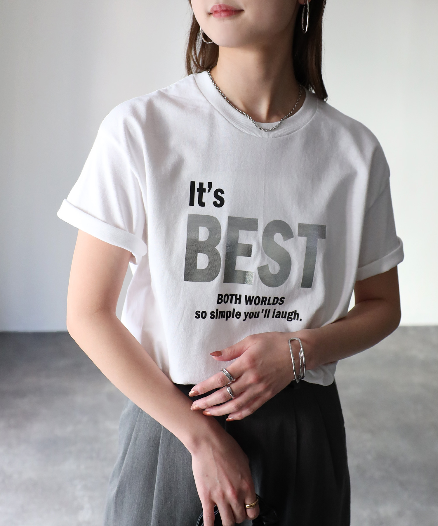 リベリー Riberry It's BEST 箔シルバープリントロゴTシャツ リベリー Riberry It's BEST 箔シルバープリントロゴTシャツ