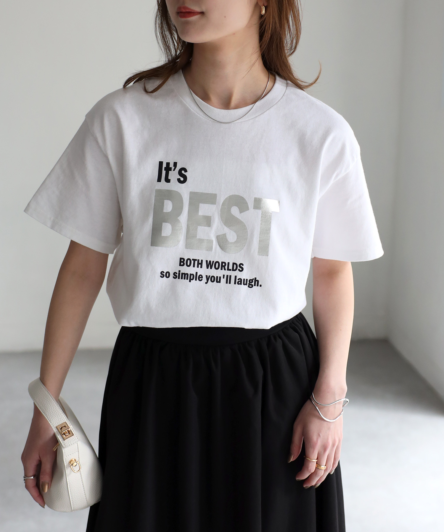 tシャツ 「itabamoeコラボ」プリントTシャツ レディース リベリー Riberry It's BEST 箔シルバープリントロゴTシャツ