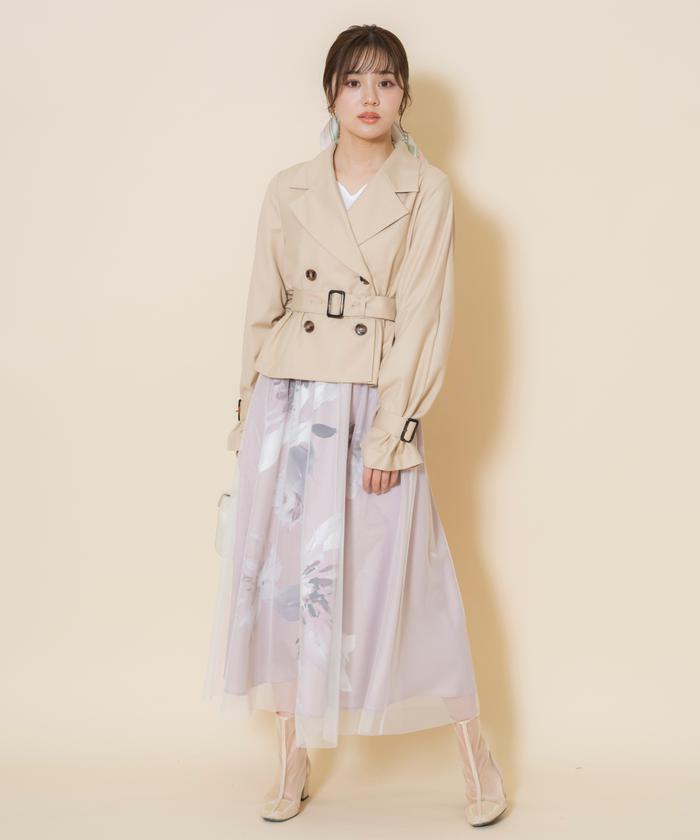 セール 50%OFF】ギャザー袖ショートトレンチ(505916958 セール 50%OFF】ギャザー袖ショートトレンチ(505916958