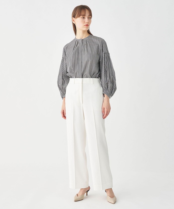 美品☆ボールジィ　コットンキュプラギンガムチェックギャザーパフブラウス　24年製 セール 40%OFF】コットンキュプラギンガムチェック ギャザーパフ