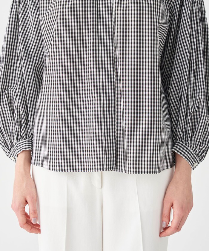 ballsey♡ コットンキュプラギンガムチェック　ギャザーパフブラウス セール 40%OFF】コットンキュプラギンガムチェック ギャザーパフ