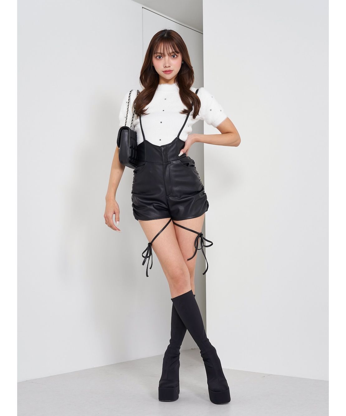 ダーリッチ　リボンレザーショートサロペット ダーリッチ Darich リボンレザーショートサロペット(505928594