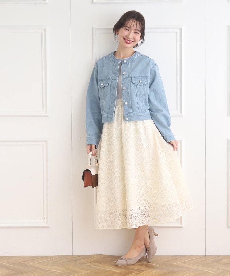 セール 30%OFF】パール調釦ノーカラーデニムジャケット