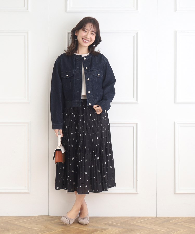 セール 30%OFF】パール調釦ノーカラーデニムジャケット