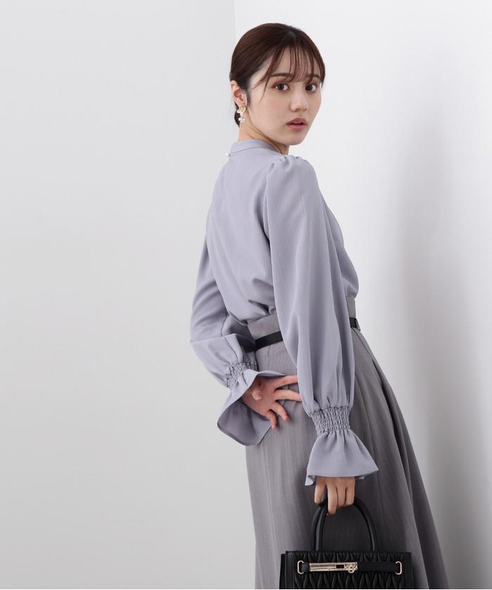 セール】スタンドネック楊柳ブラウス WEB限定カラー：ブルー