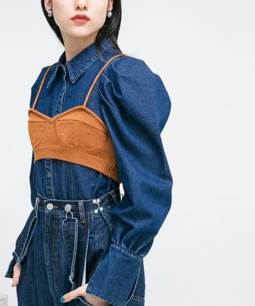 M-CLARKSVILLEX-C Rib-knit tube top with Oval D｜ブルー