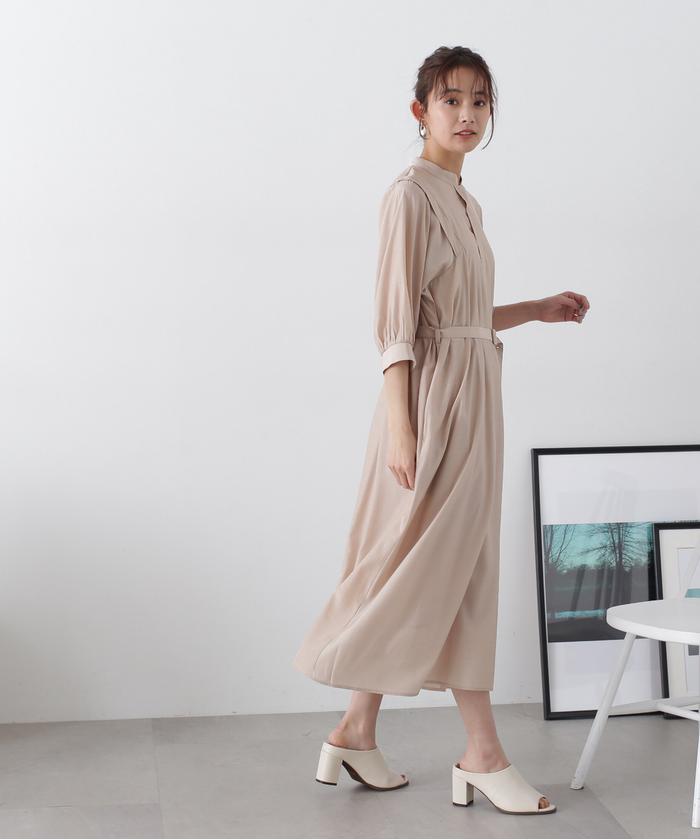 セール 50%OFF】マットサテンボリュームスリーブワンピース