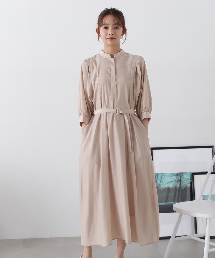 セール 50%OFF】マットサテンボリュームスリーブワンピース