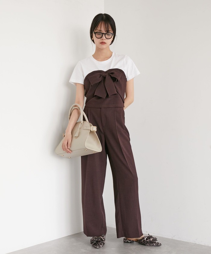 パンツ スラックス コルセットライクストレッチセンタープレス