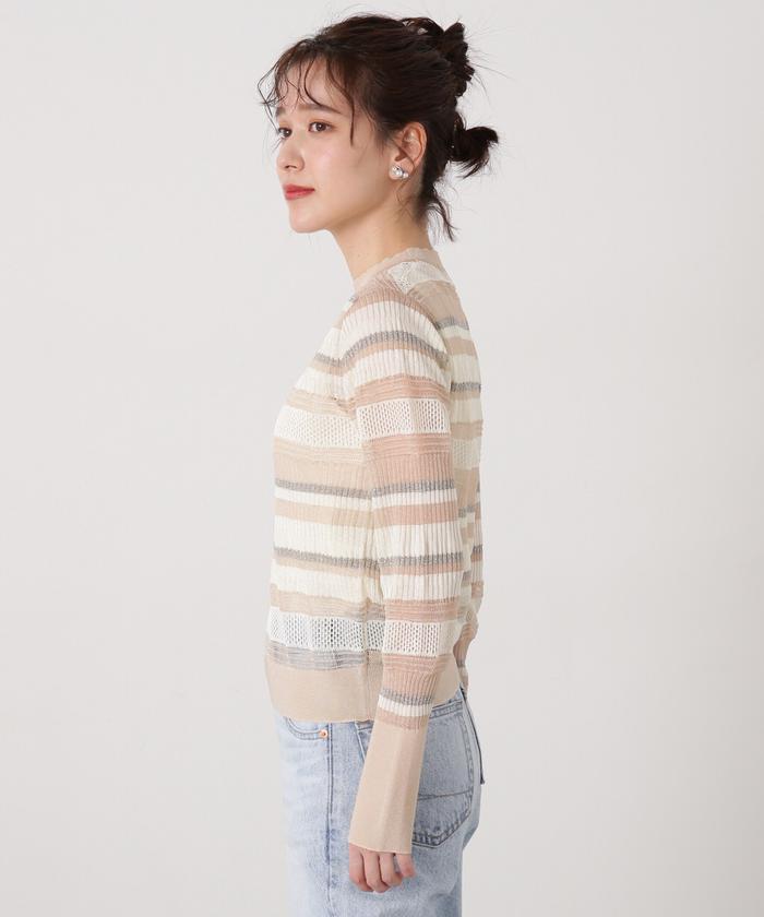 ナチュラルビューティーベーシック♡ボーダー サマーセーター セール 50%OFF】編み地切替シアーボーダーニット(505879898