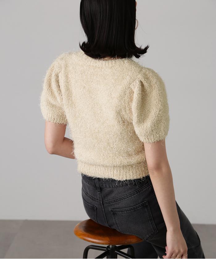 美品 フォクシー パフスリーブ 半袖 切替 ニット カットソー 黒 40