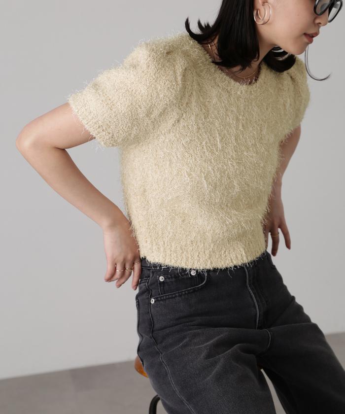 FOXEY フォクシー パフスリーブ シフォン✖️ニット 半袖トップス 38
